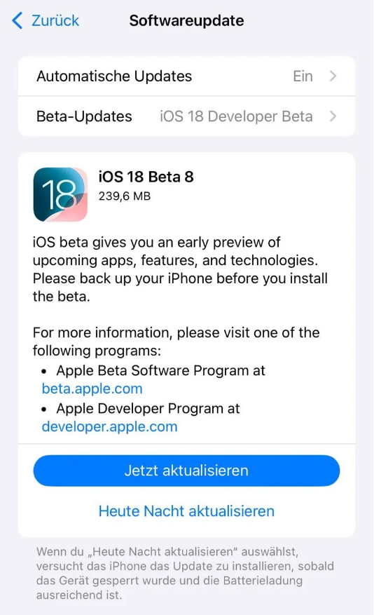 老街街道苹果手机维修分享苹果 iOS / iPadOS 18 开发者预览版 Beta 8 发布 
